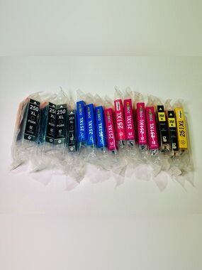 This is a Lot of 15 Sealed Canon Compatible PGI-250XL CLI-251XL from different b